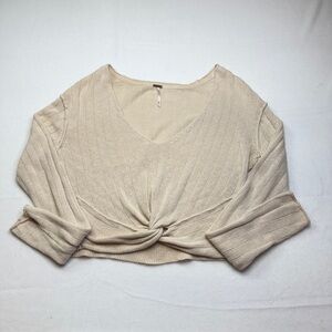 Free People Size XS Tan Cream Tie Front Crop Blouse